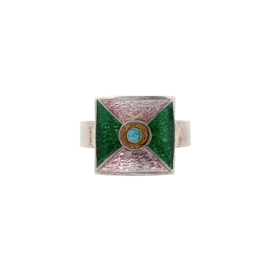 Designer Square Shape Enamel Ring Handmade 925 Solid Sterling Silver Enamel Ring Size 7.25 USA
