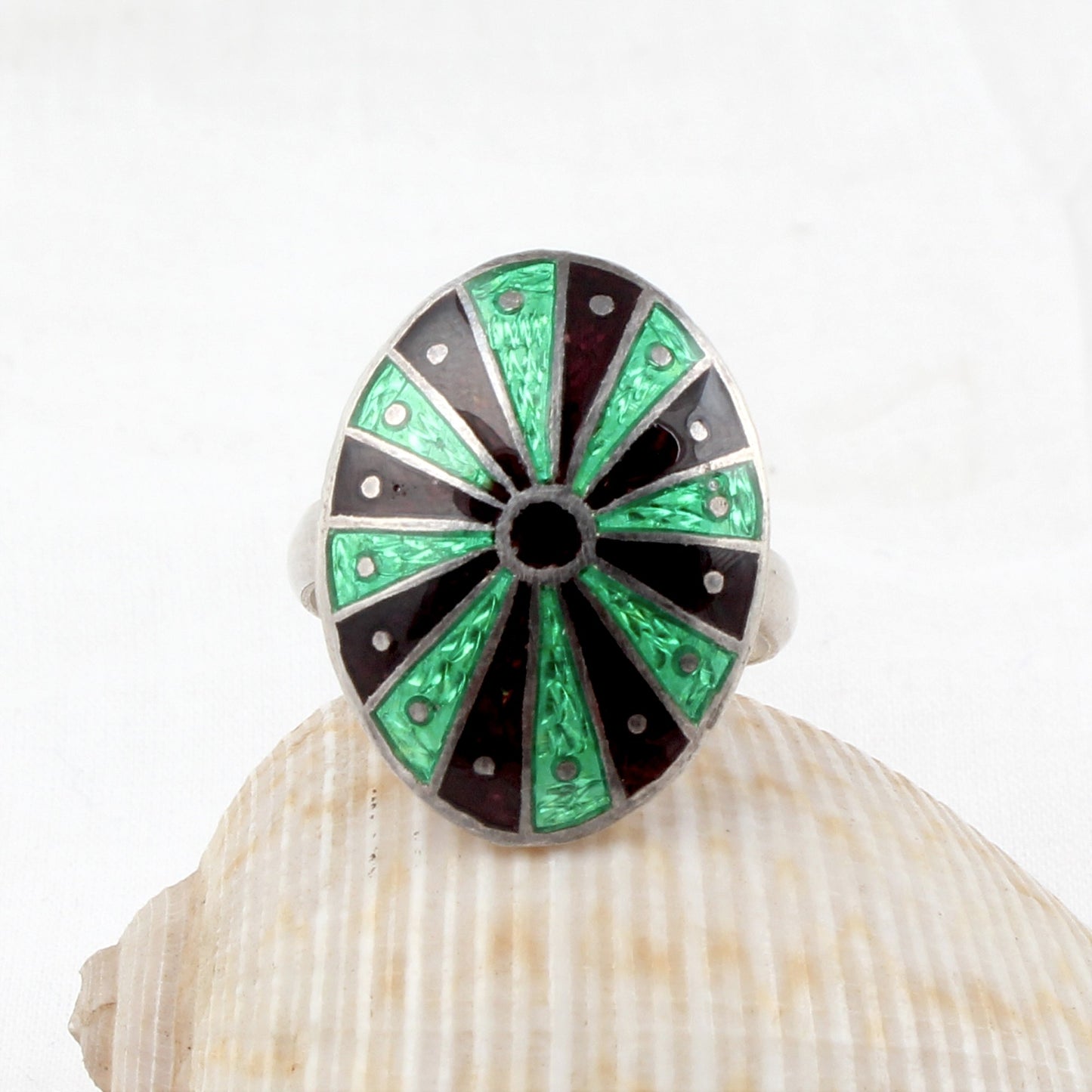 Unique Artisan Bi-Color Enamel Handcrafted Ring 925 Sterling Silver Meenakari Art Ring Size 9 USA