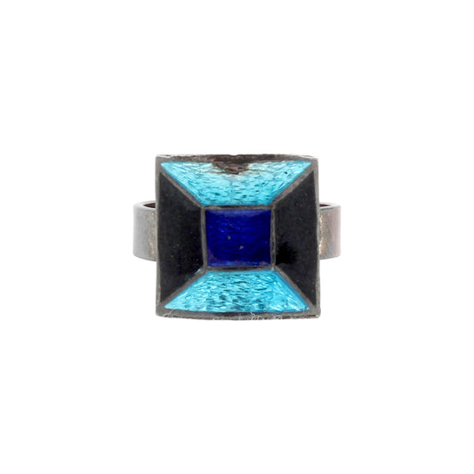 Designer Square Shape Enamel Ring Costume Jewelry Handmade 925 Solid Sterling Silver Enamel Ring Size 10 USA