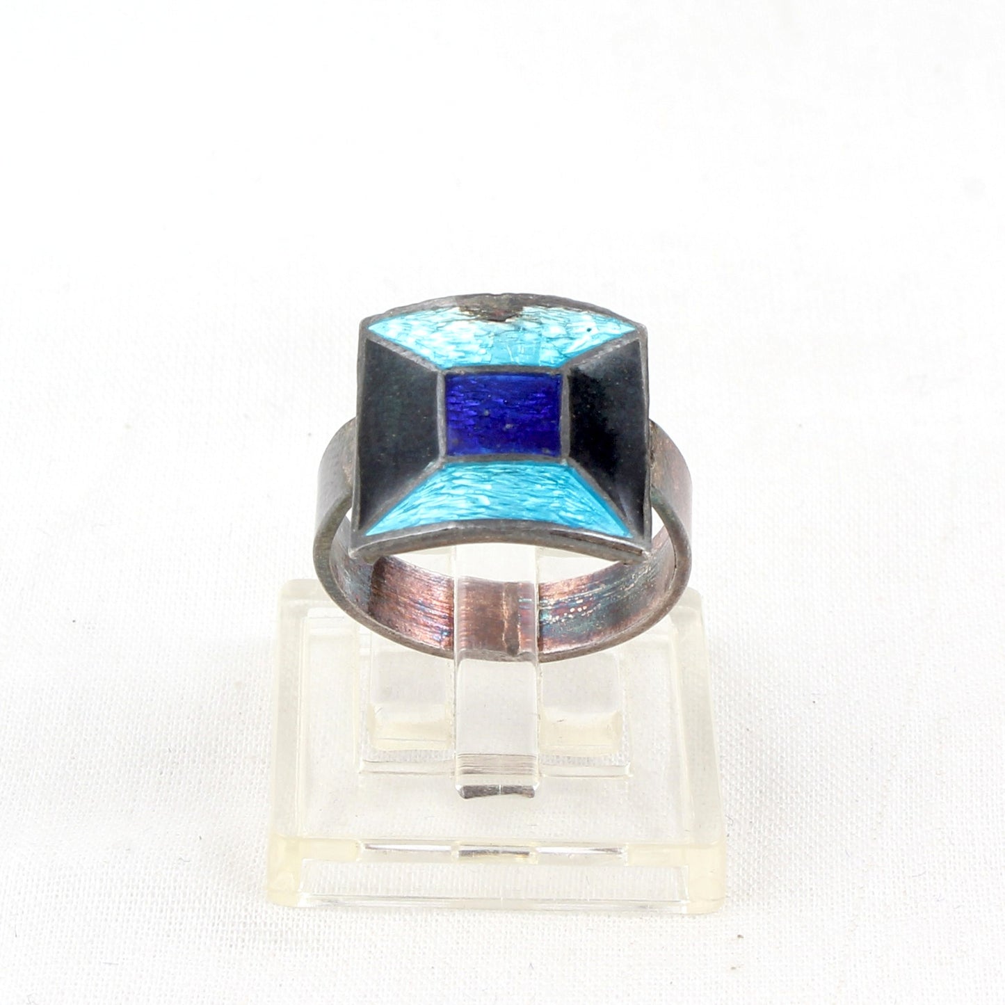 Designer Square Shape Enamel Ring Costume Jewelry Handmade 925 Solid Sterling Silver Enamel Ring Size 10 USA