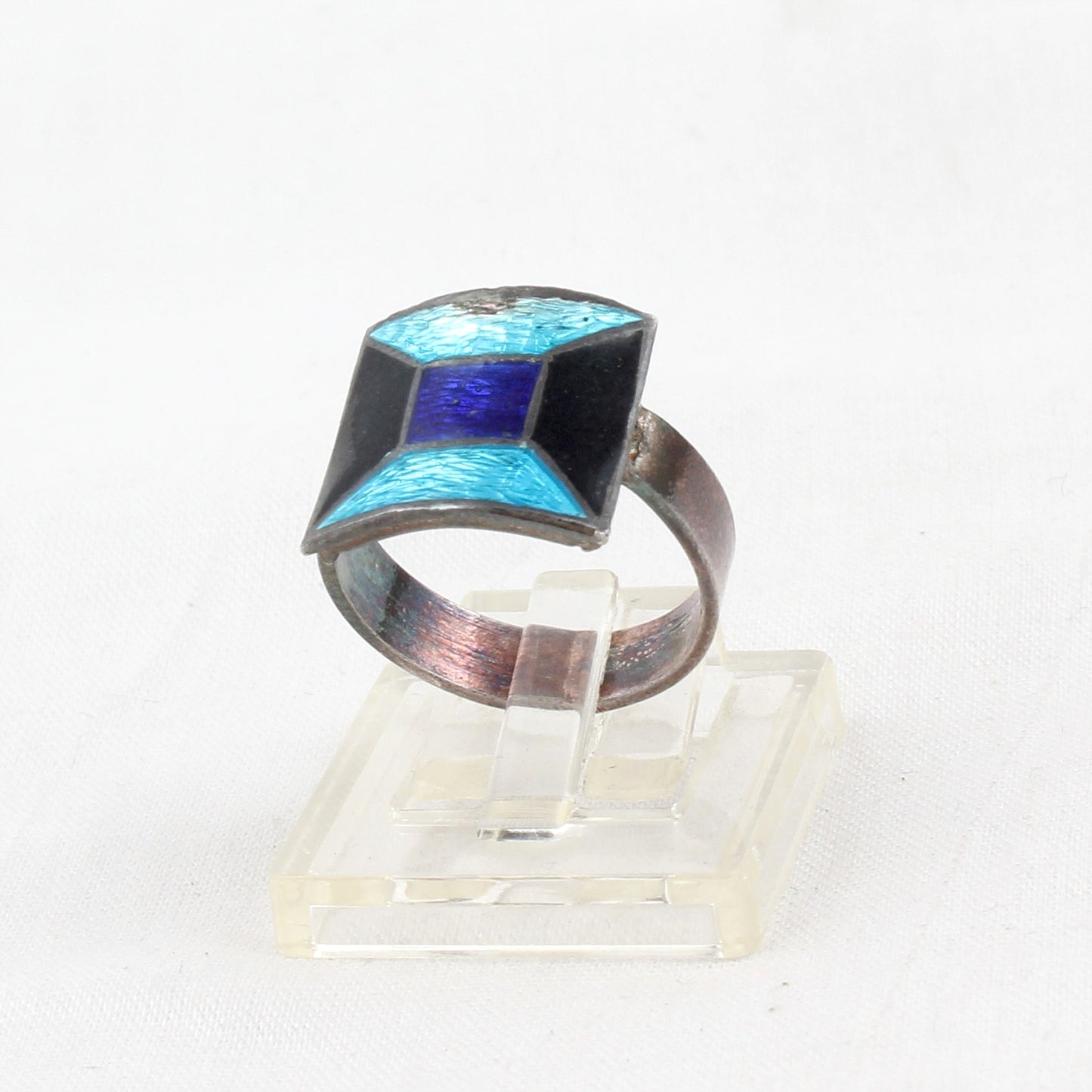 Designer Square Shape Enamel Ring Costume Jewelry Handmade 925 Solid Sterling Silver Enamel Ring Size 10 USA