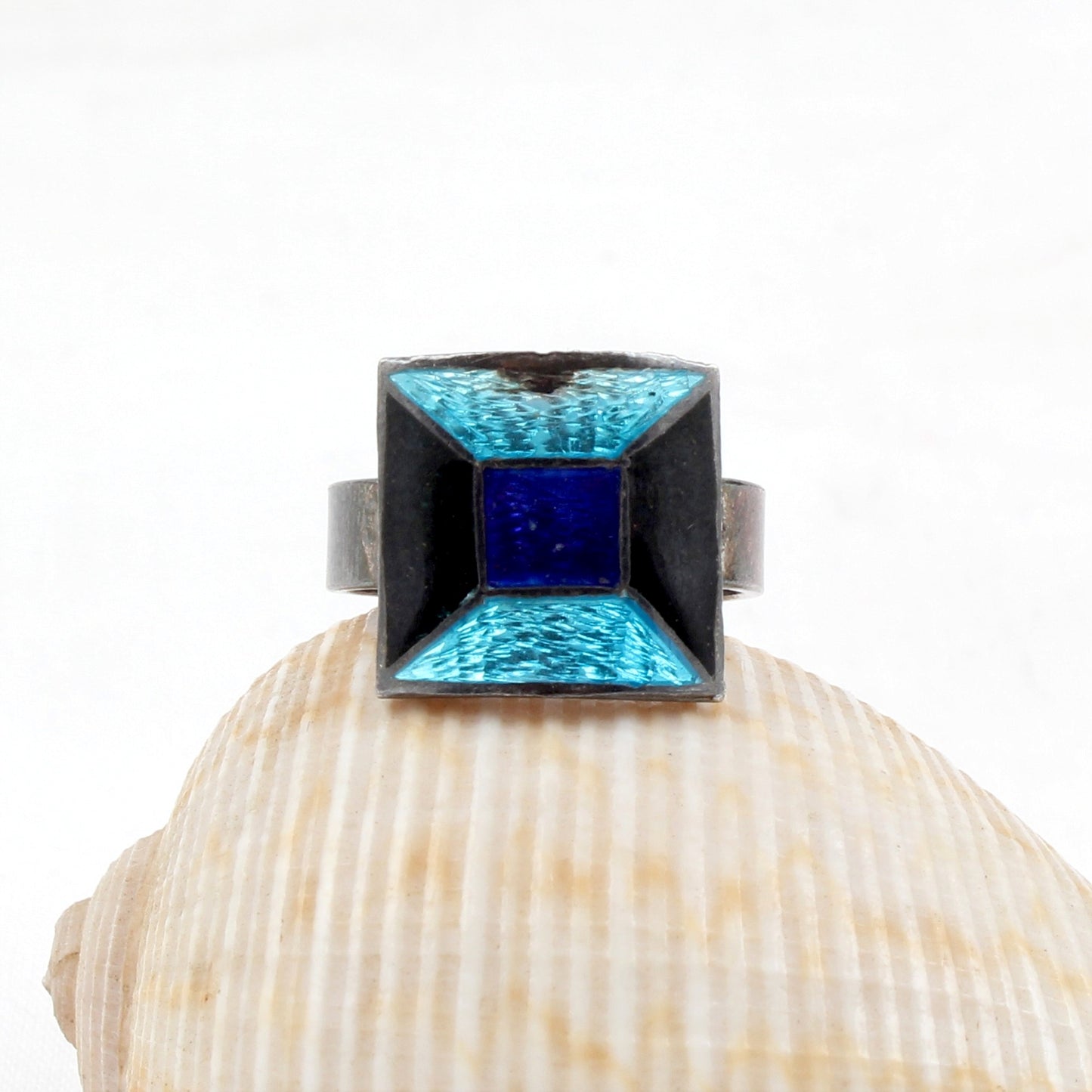 Designer Square Shape Enamel Ring Costume Jewelry Handmade 925 Solid Sterling Silver Enamel Ring Size 10 USA