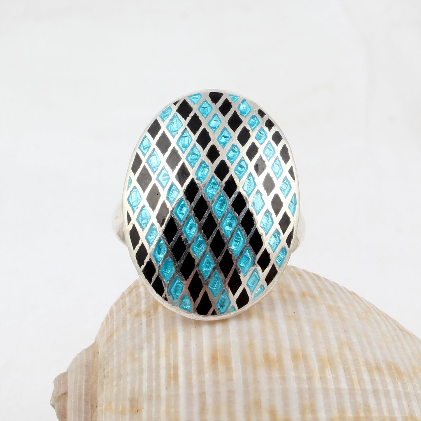 925 Solid Sterling Silver Enamel Ring Birthday Gift For Her Wedding Gift Ring Size 9 USA