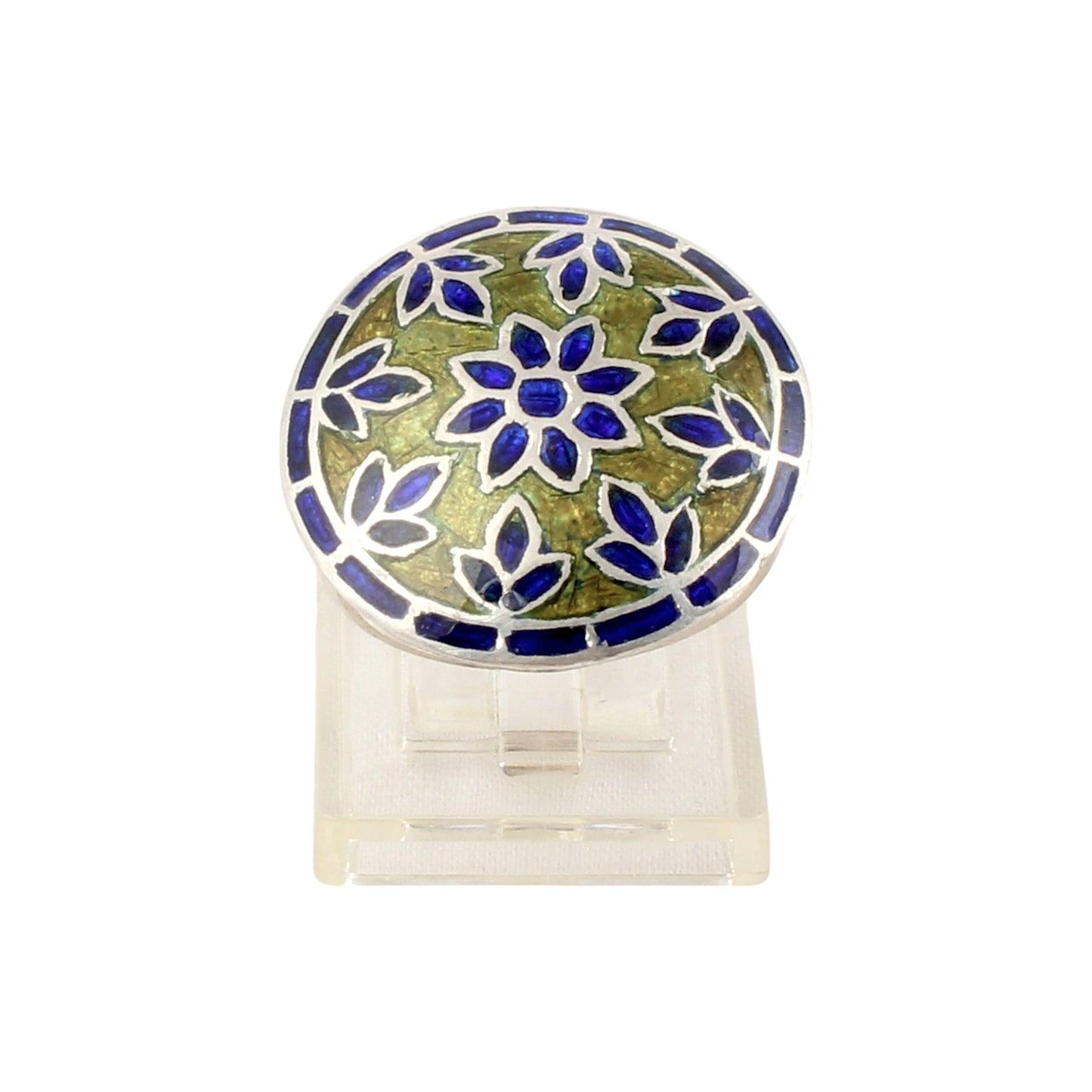 Floral Round Ring Handmade 925 Solid Sterling Silver Enamel Ring Size 9.5 USA