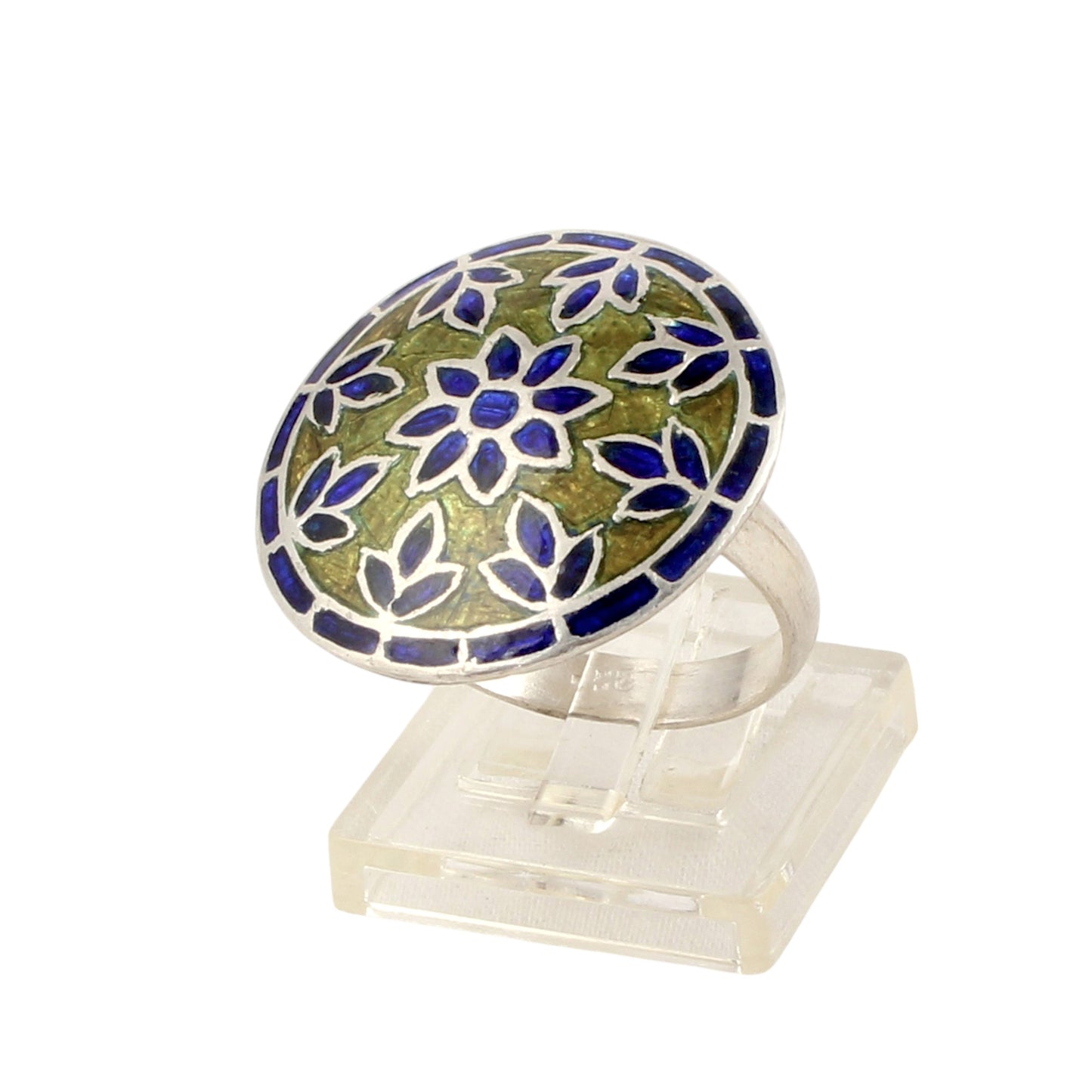 Floral Round Ring Handmade 925 Solid Sterling Silver Enamel Ring Size 9.5 USA