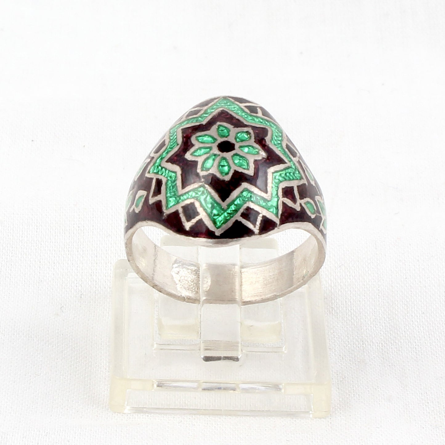 Floral Signet Ring Handmade 925 Solid Sterling Silver Enamel Ring Birthday Gift For Her Ring Size 7.5 USA