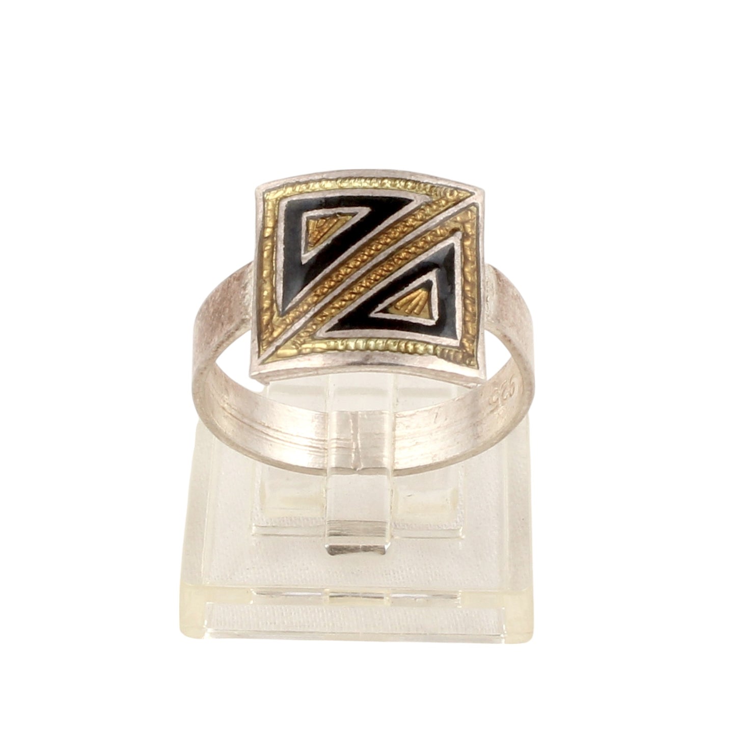 Designer Square Shape Enamel Ring Handmade 925 Solid Sterling Silver Enamel Ring Size 8.5 USA