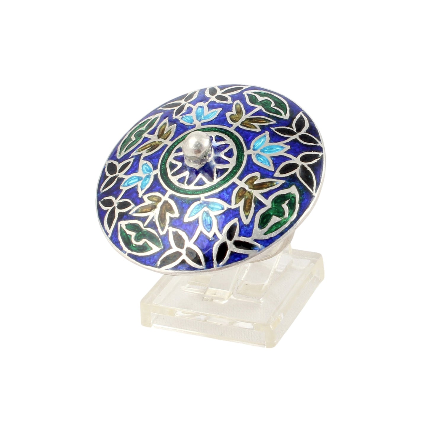 Floral Round Ring Handmade 925 Solid Sterling Silver Enamel Ring Size 8.75 USA