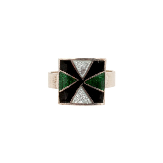 Designer Square Shape Enamel Rings Handmade 925 Solid Sterling Silver Enamel Ring Size 7.5 USA