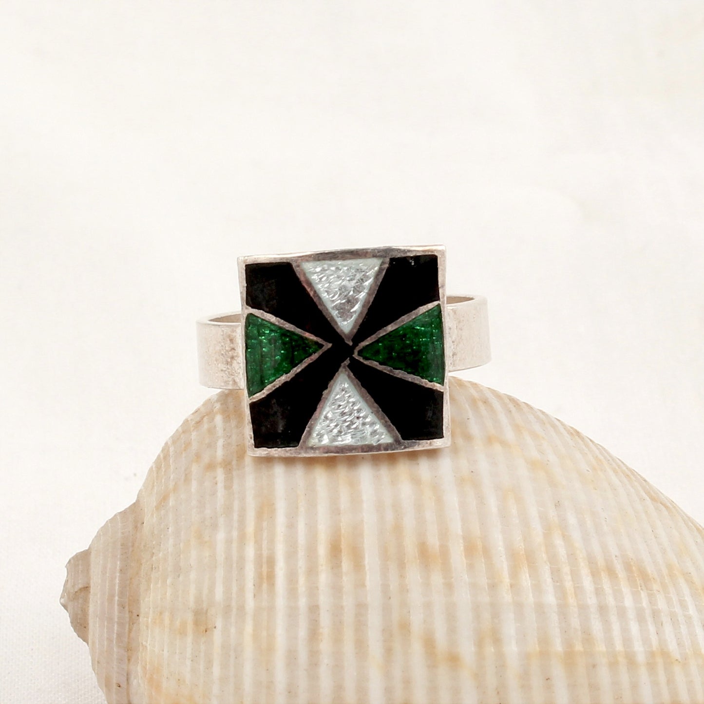Designer Square Shape Enamel Rings Handmade 925 Solid Sterling Silver Enamel Ring Size 7.5 USA
