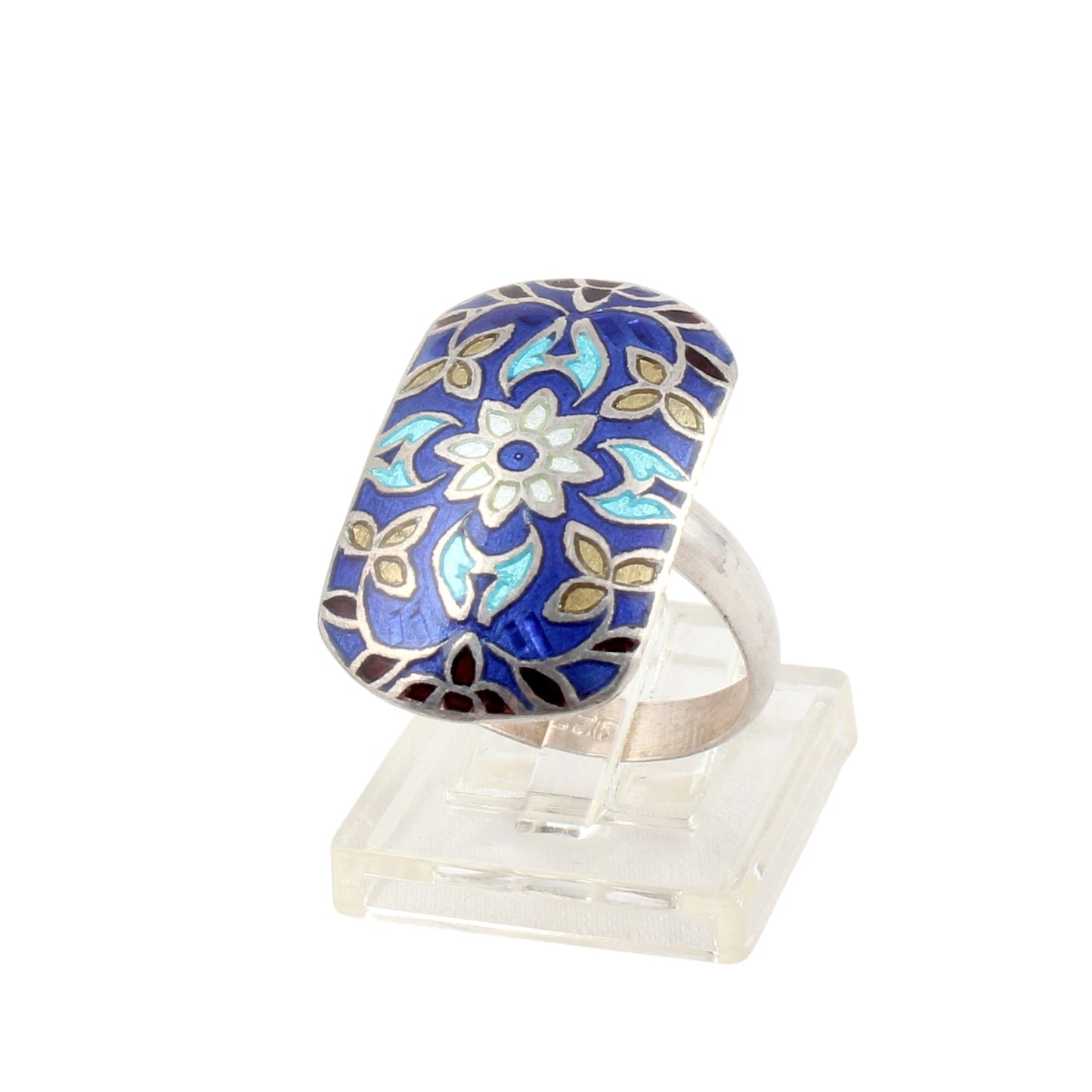 Floral Leaf Enamel Band Ring Handmade 925 Solid Sterling Silver Designer Ring Size 10 USA