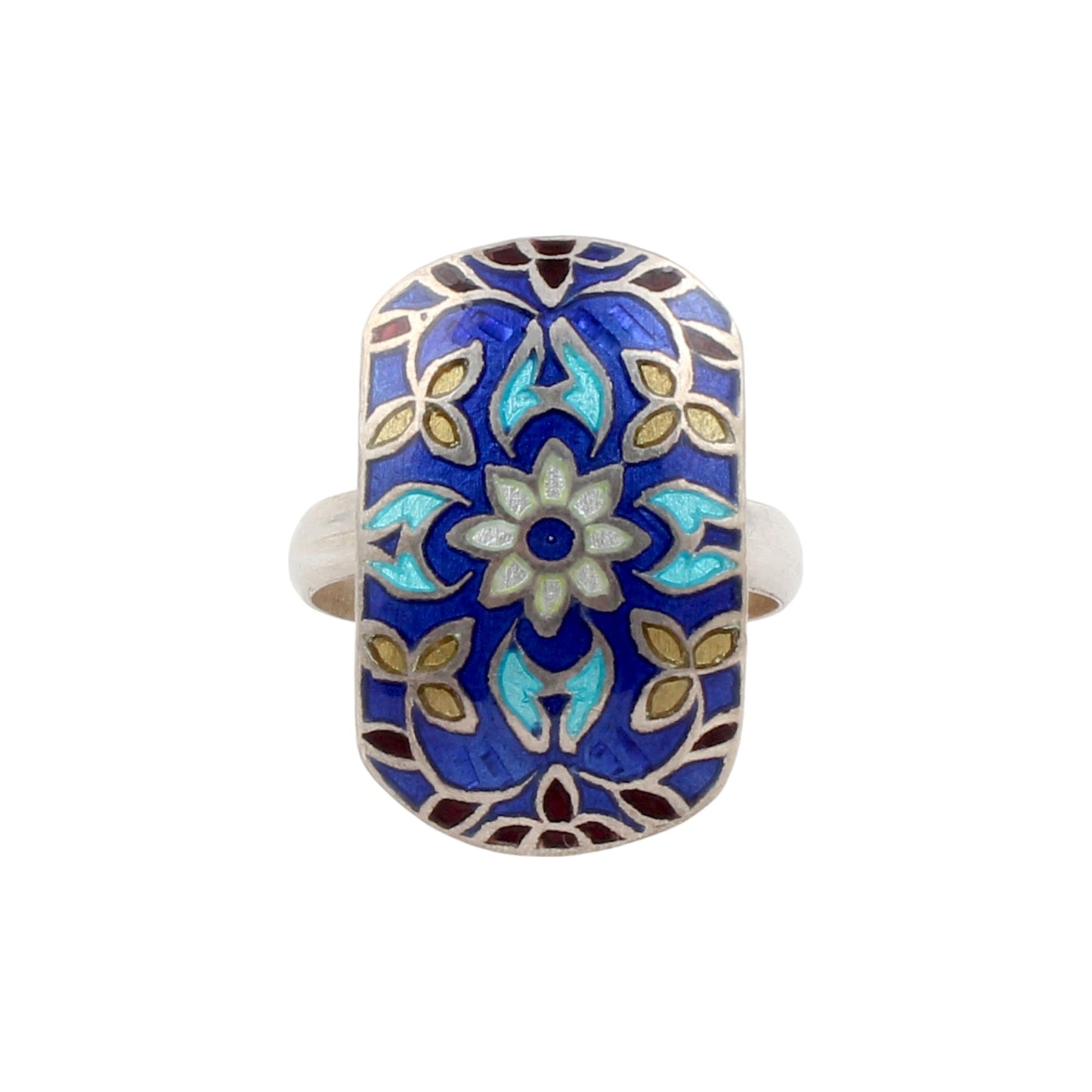 Floral Leaf Enamel Band Ring Handmade 925 Solid Sterling Silver Designer Ring Size 10 USA