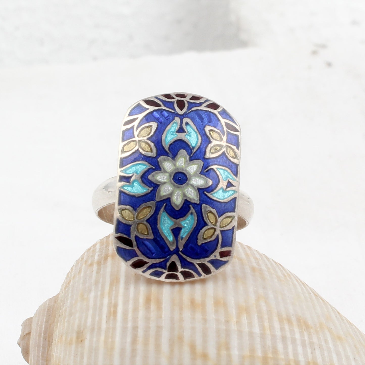 Floral Leaf Enamel Band Ring Handmade 925 Solid Sterling Silver Designer Ring Size 10 USA