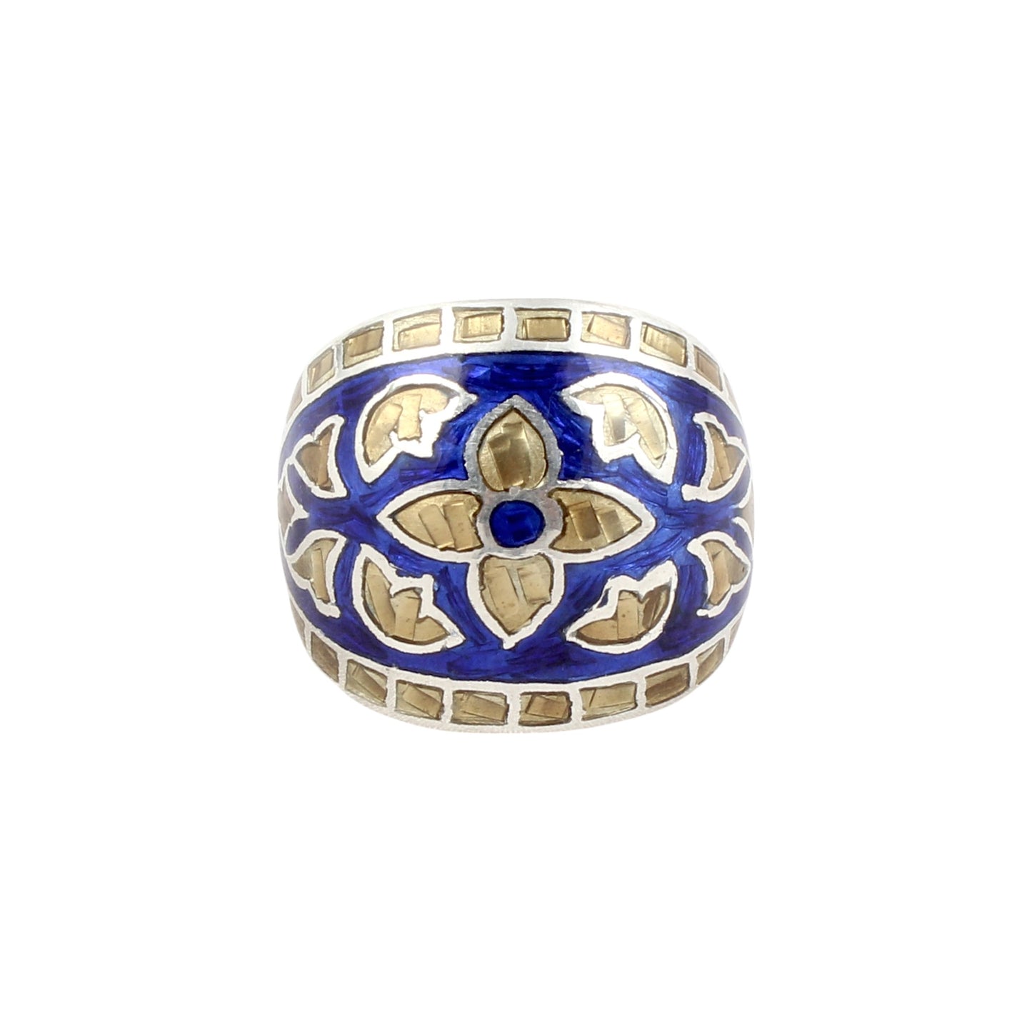 Floral Signet Ring Handmade 925 Solid Sterling Silver Enamel Ring Size 8.75 USA