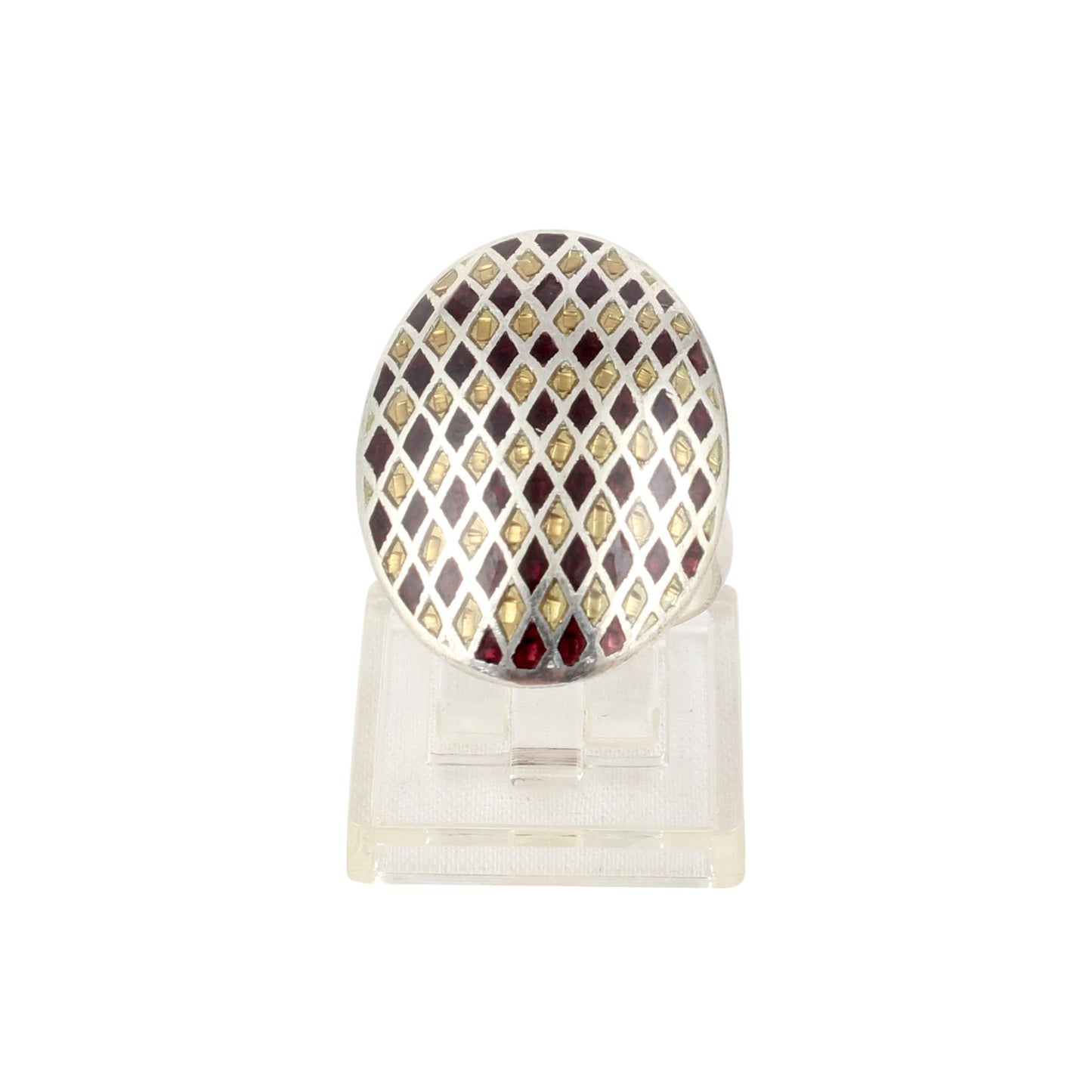 925 Sterling Silver Enamel Ring Birthday Handmade Oval Shape Designer Ring Size 7.5 USA