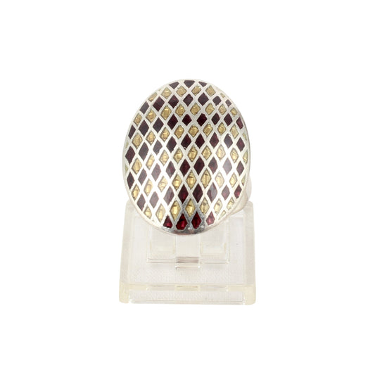 925 Sterling Silver Enamel Ring Birthday Handmade Oval Shape Designer Ring Size 7.5 USA
