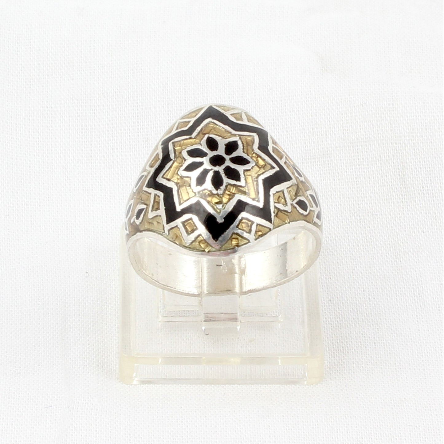 Floral Signet Ring Handmade 925 Solid Sterling Silver Enamel Ring Birthday Gift For Her Ring Size 8.5 USA