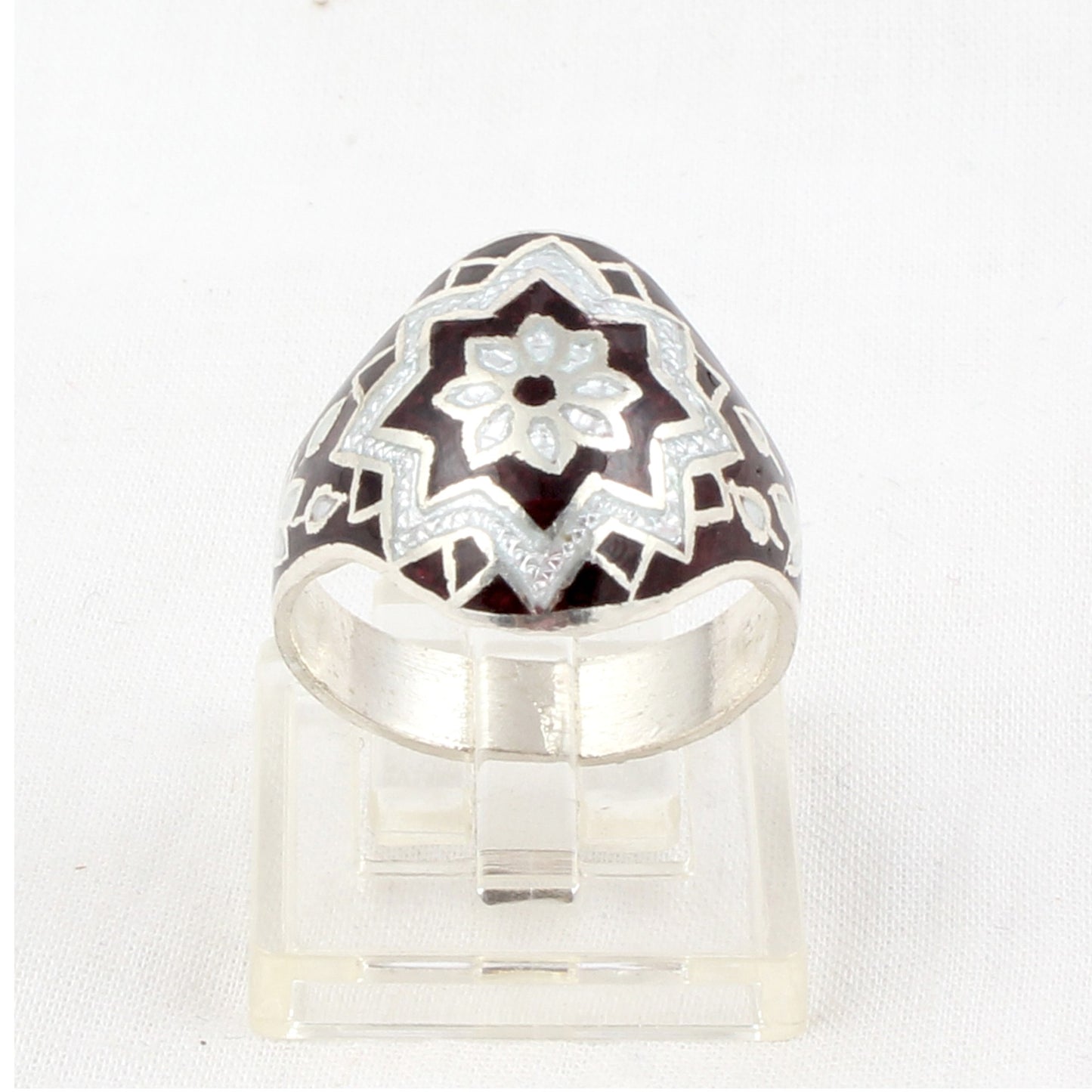 Floral Signet Ring Handmade 925 Solid Sterling Silver Enamel Ring Birthday Gift For Her Ring Size 8.5 USA