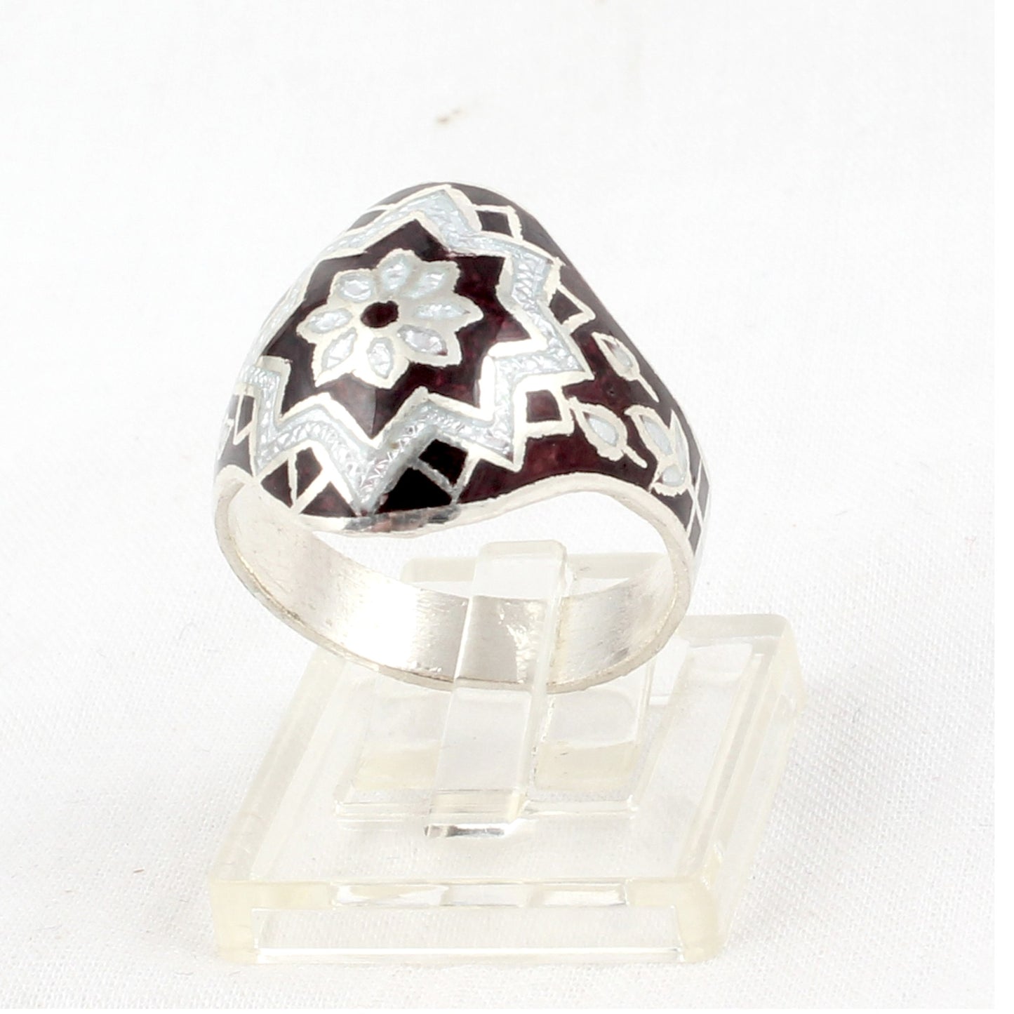 Floral Signet Ring Handmade 925 Solid Sterling Silver Enamel Ring Birthday Gift For Her Ring Size 8.5 USA