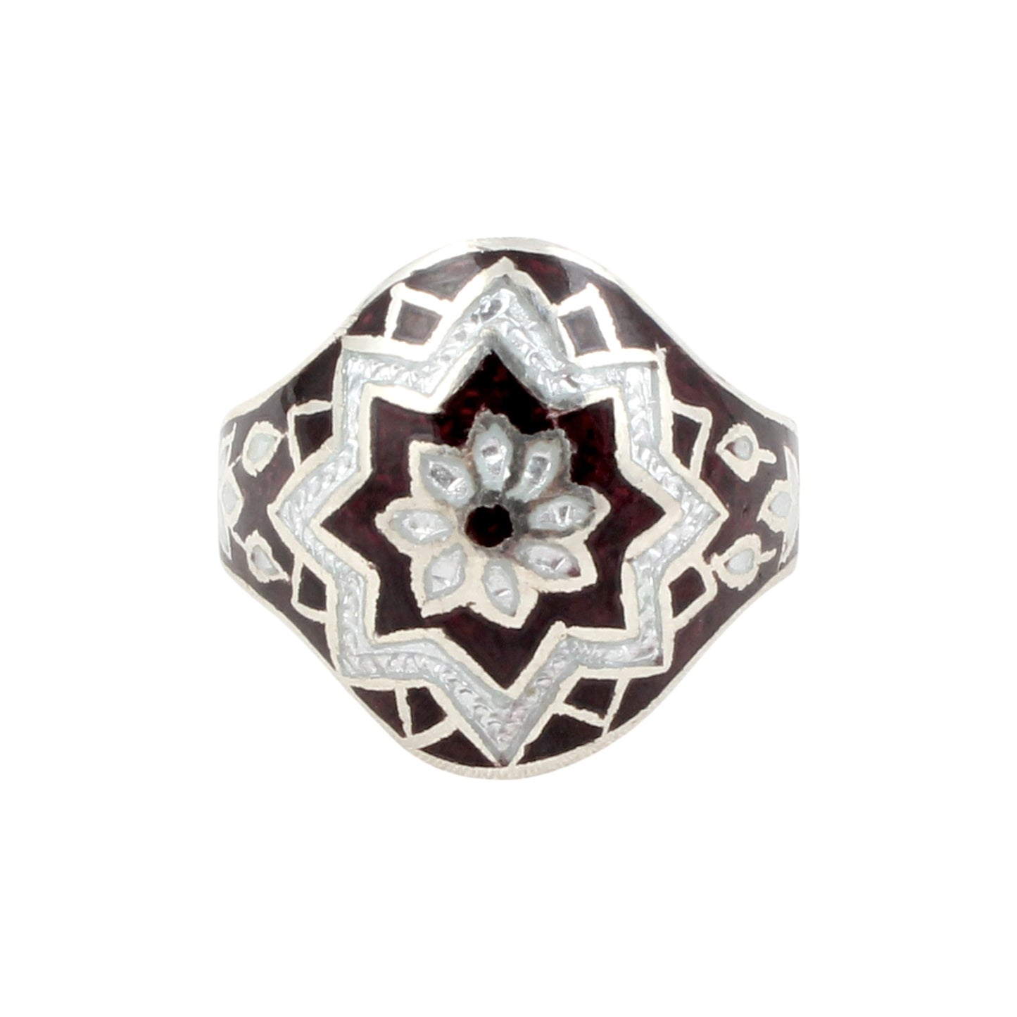 Floral Signet Ring Handmade 925 Solid Sterling Silver Enamel Ring Birthday Gift For Her Ring Size 8.5 USA