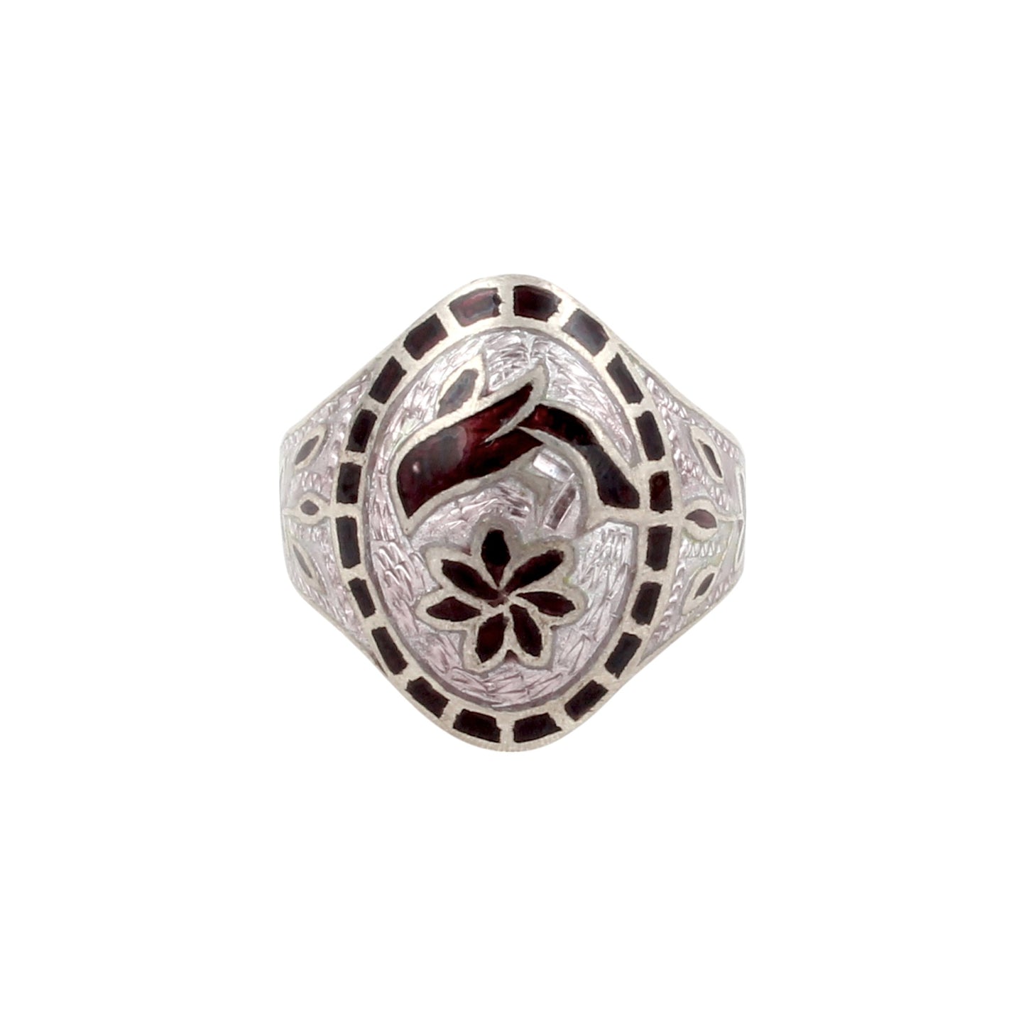 Floral Signet Oval Ring Handmade 925 Solid Sterling Silver Enamel Ring Birthday Gift For Her Ring Size 7 USA