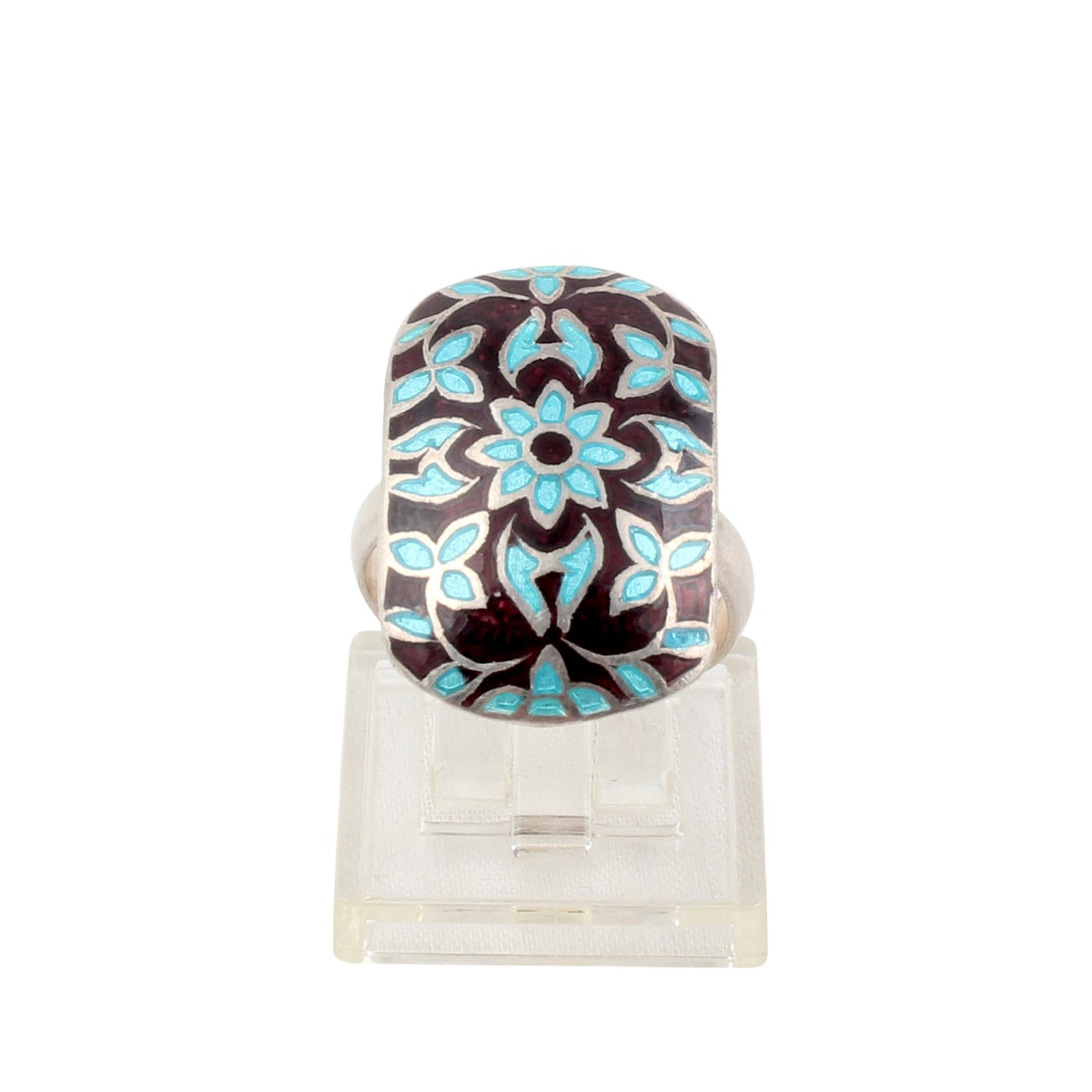 Floral Leaf Enamel Band Ring Handmade 925 Solid Sterling Silver Designer Ring Size 7 USA