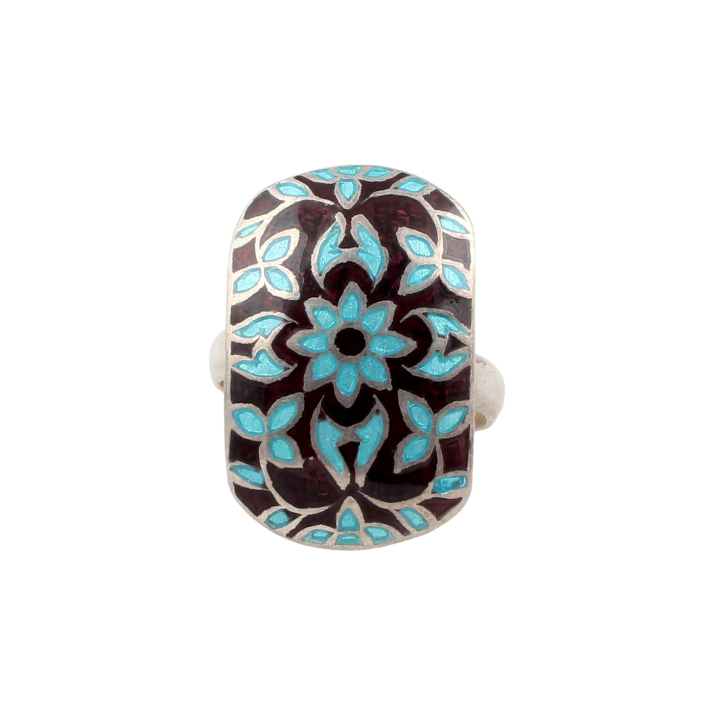 Floral Leaf Enamel Band Ring Handmade 925 Solid Sterling Silver Designer Ring Size 7 USA