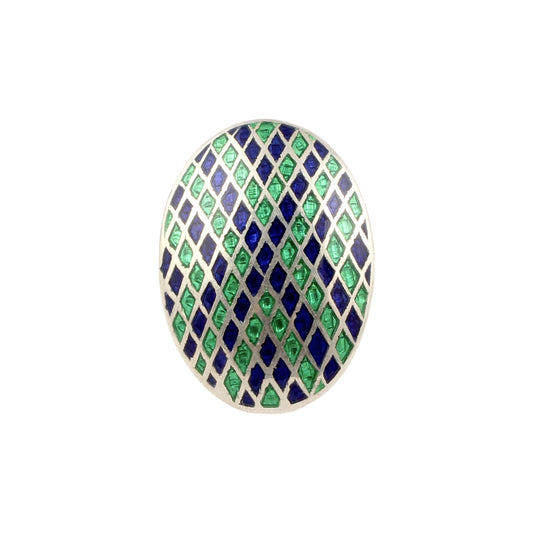 Designer Oval Enamel Ring Handmade 925 Solid Sterling Silver Enameled Ring Size 7.5 USA