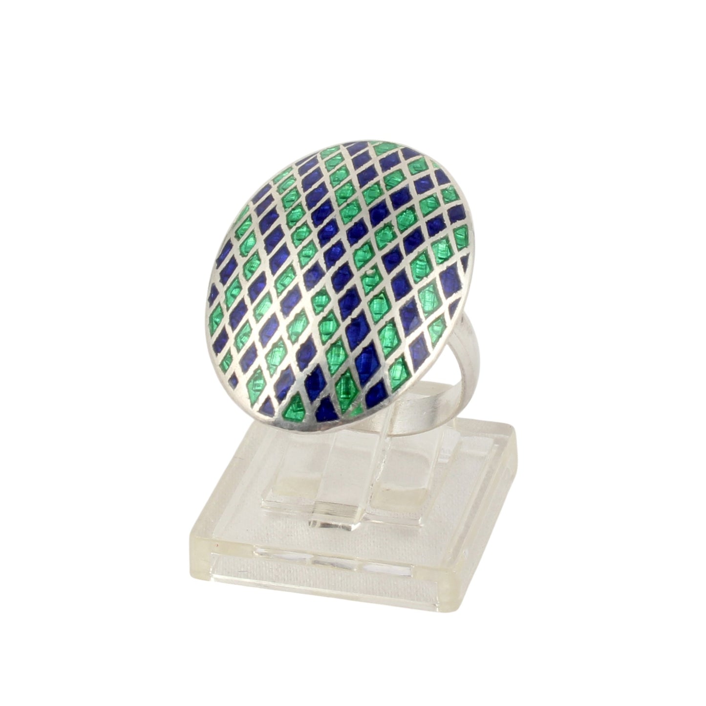 Designer Oval Enamel Ring Handmade 925 Solid Sterling Silver Enameled Ring Size 7.5 USA