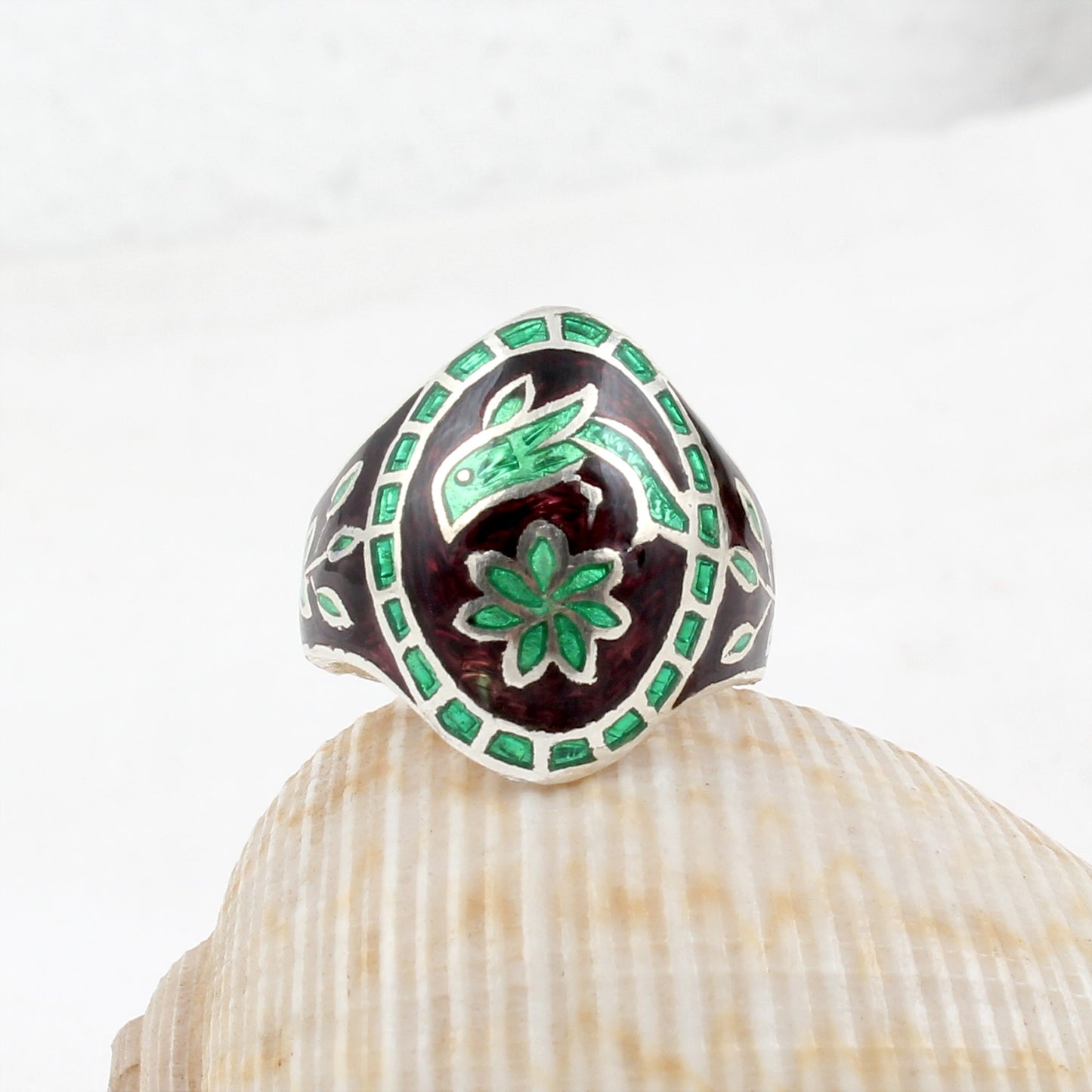 Sparrow Enamel Ring Handmade 925 Solid Sterling Silver Designer Ring Ring Size 7.25 USA