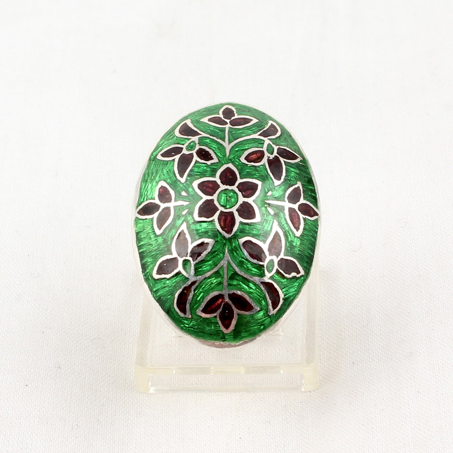 925 Sterling Silver Enamel Ring Handmade Oval Shape Unique Artisan Ring Size 7.5 USA