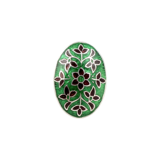 925 Sterling Silver Enamel Ring Handmade Oval Shape Unique Artisan Ring Size 7.5 USA
