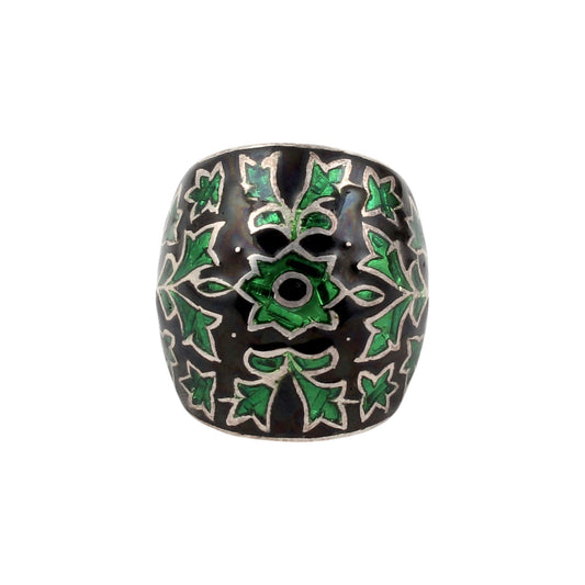 Floral Enamel Ring Handmade 925 Solid Sterling Silver Designer Ring Size 8.5 USA