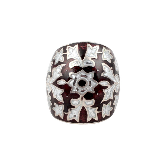 Floral Enamel Ring Handmade 925 Solid Sterling Silver Ring Size 7.5 USA