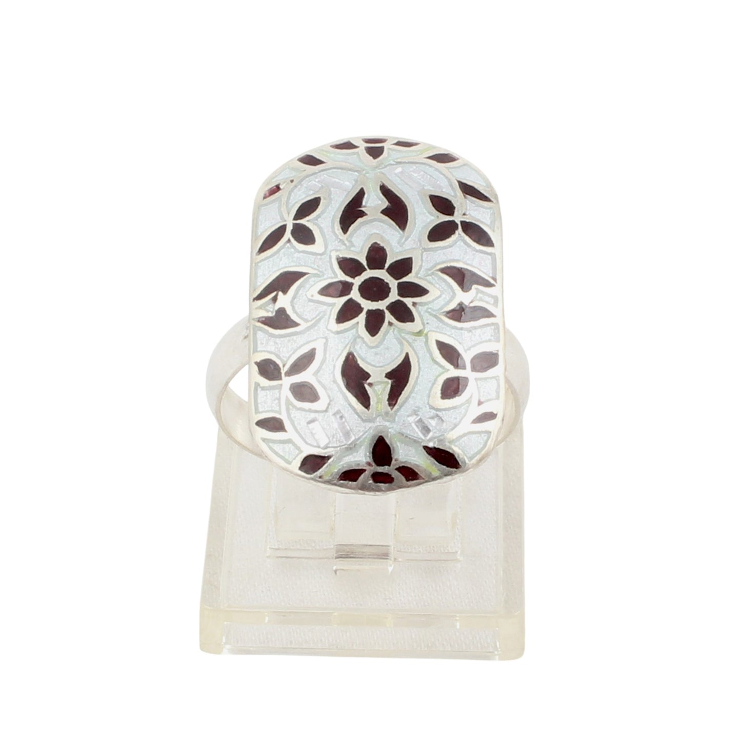 Carved Floral Enamel Designer Ring Handcrafted 925 Sterling Silver Designer Meenakari Art Ring Size 9 USA
