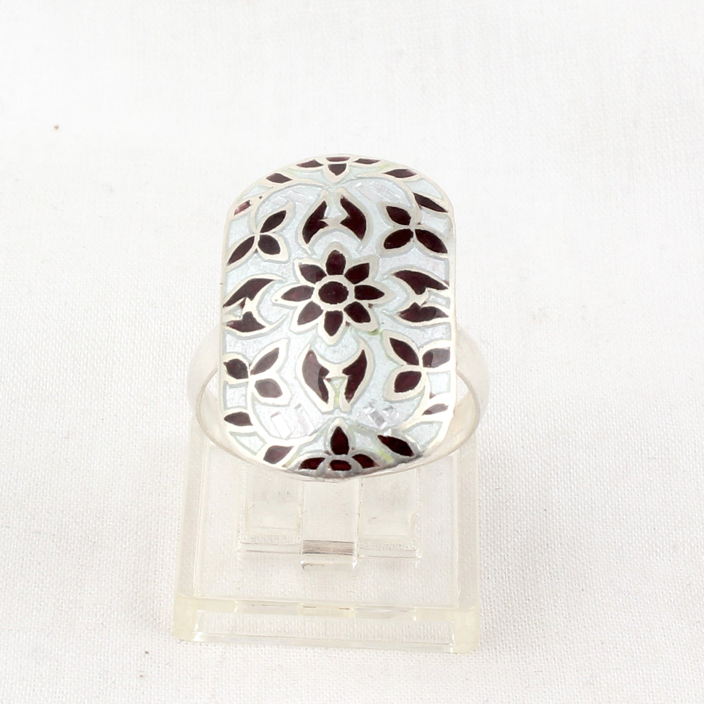 Carved Floral Enamel Designer Ring Handcrafted 925 Sterling Silver Designer Meenakari Art Ring Size 9 USA
