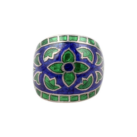 Meenakari Art Ring Handmade Enamelled 925 Sterling Silver Designer Jewelry Ring Size 7 USA