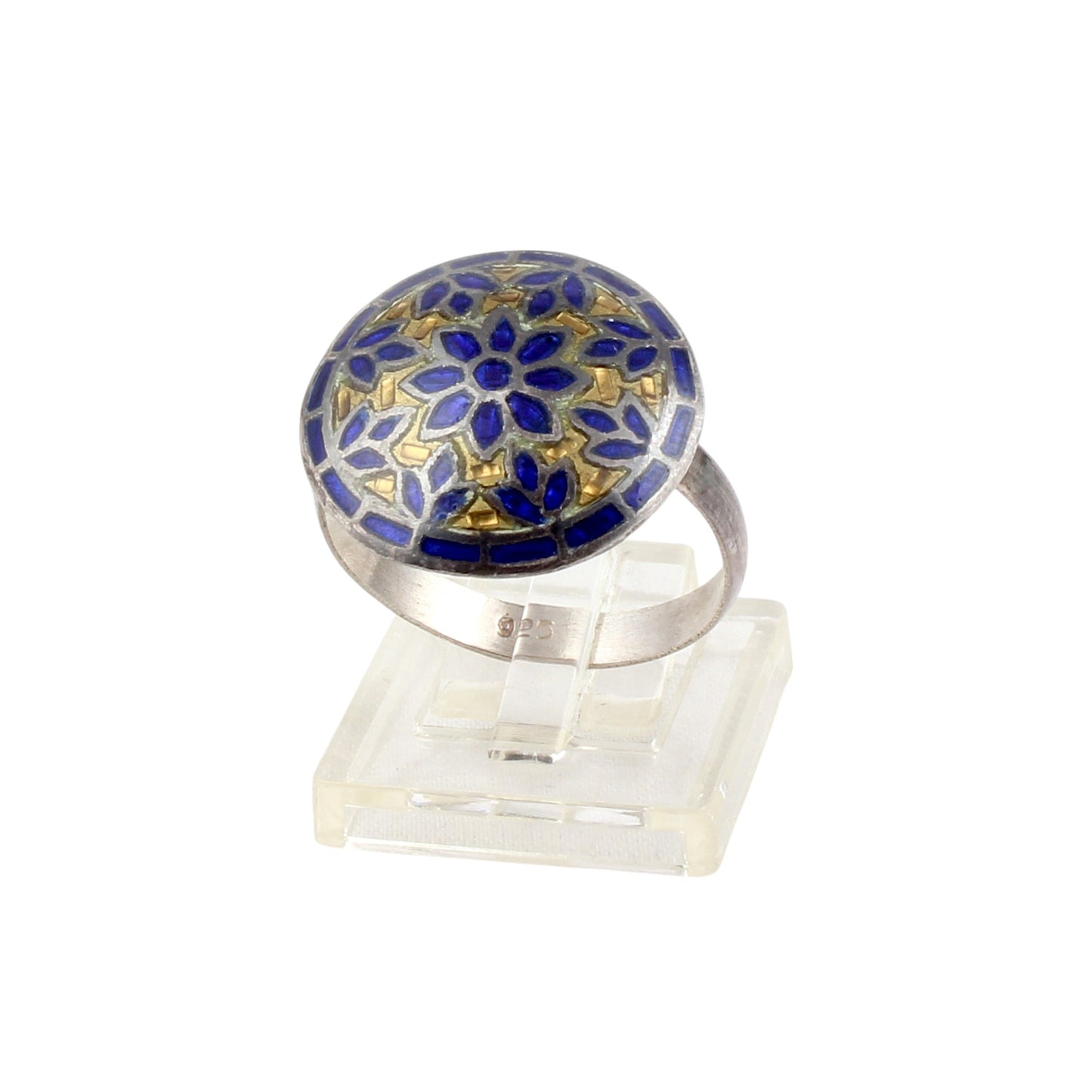 Round Leaf Floral Enamel Ring Handmade 925 Solid Sterling Silver Designer Ring Size 6 USA