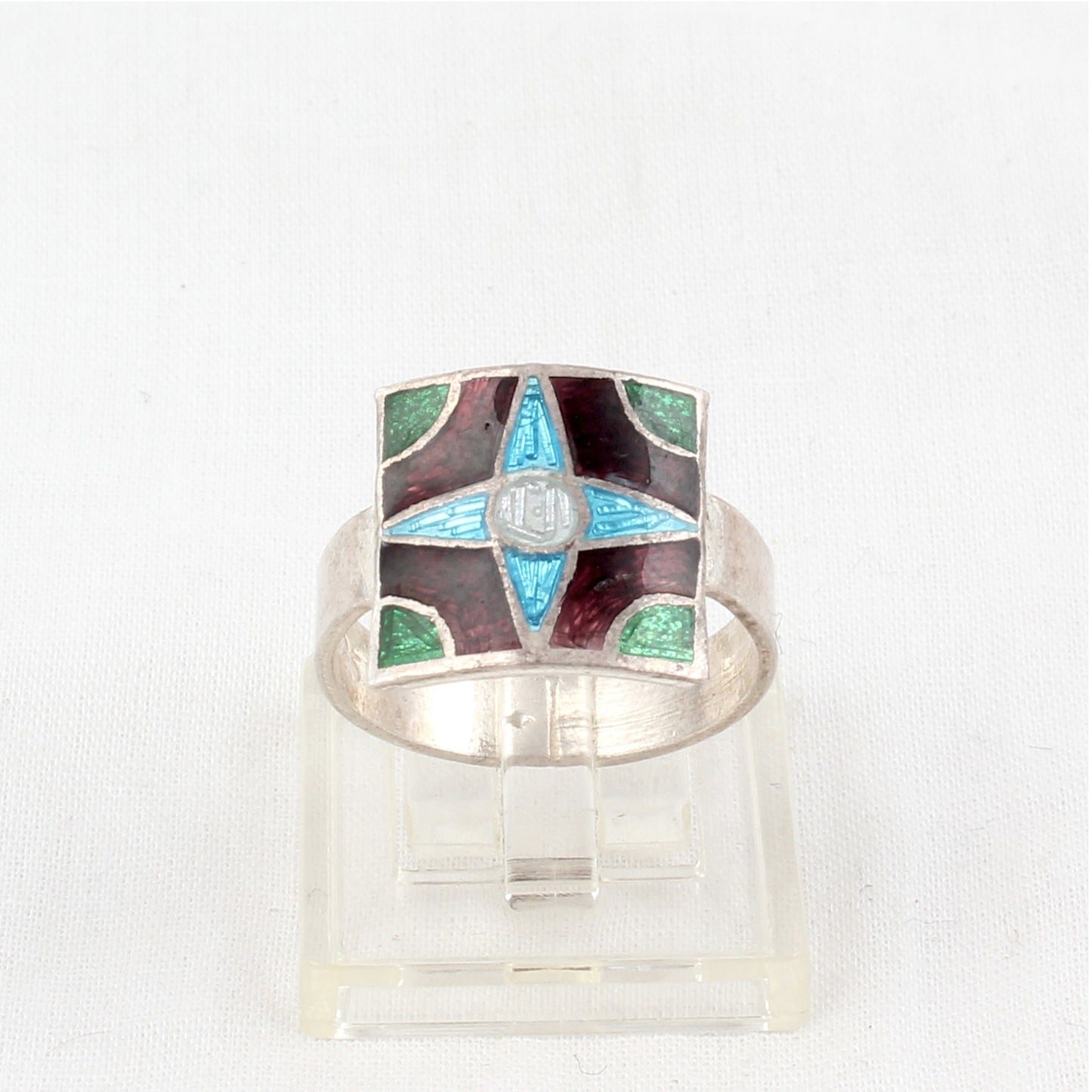 Designer Square Shape Enamel Rings Handmade 925 Solid Sterling Silver Enamel Ring Size 7 USA