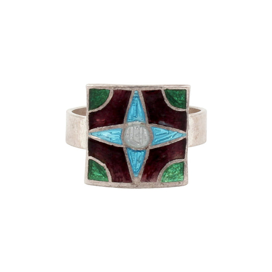 Designer Square Shape Enamel Rings Handmade 925 Solid Sterling Silver Enamel Ring Size 7 USA