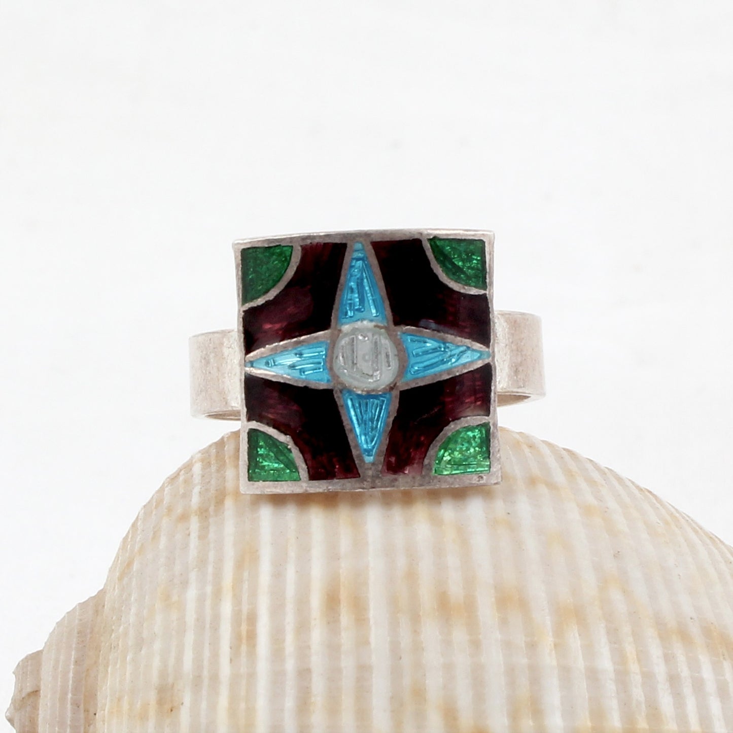 Designer Square Shape Enamel Rings Handmade 925 Solid Sterling Silver Enamel Ring Size 7 USA