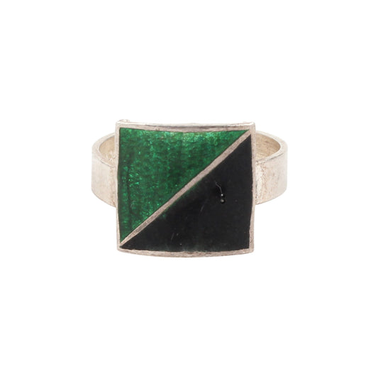 925 Sterling Silver Enamel Ring Wedding Gift Handmade Square Shape Designer Ring Size 7.5 USA
