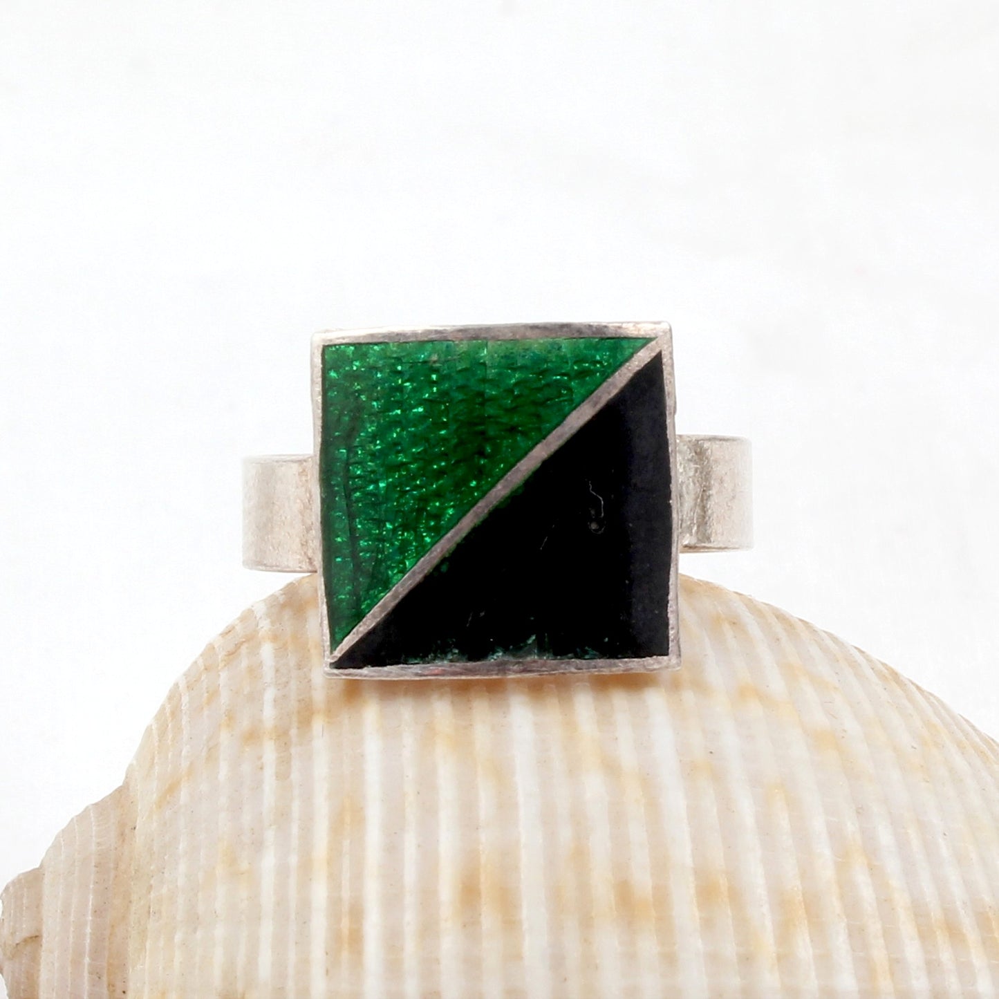 925 Sterling Silver Enamel Ring Wedding Gift Handmade Square Shape Designer Ring Size 7.5 USA