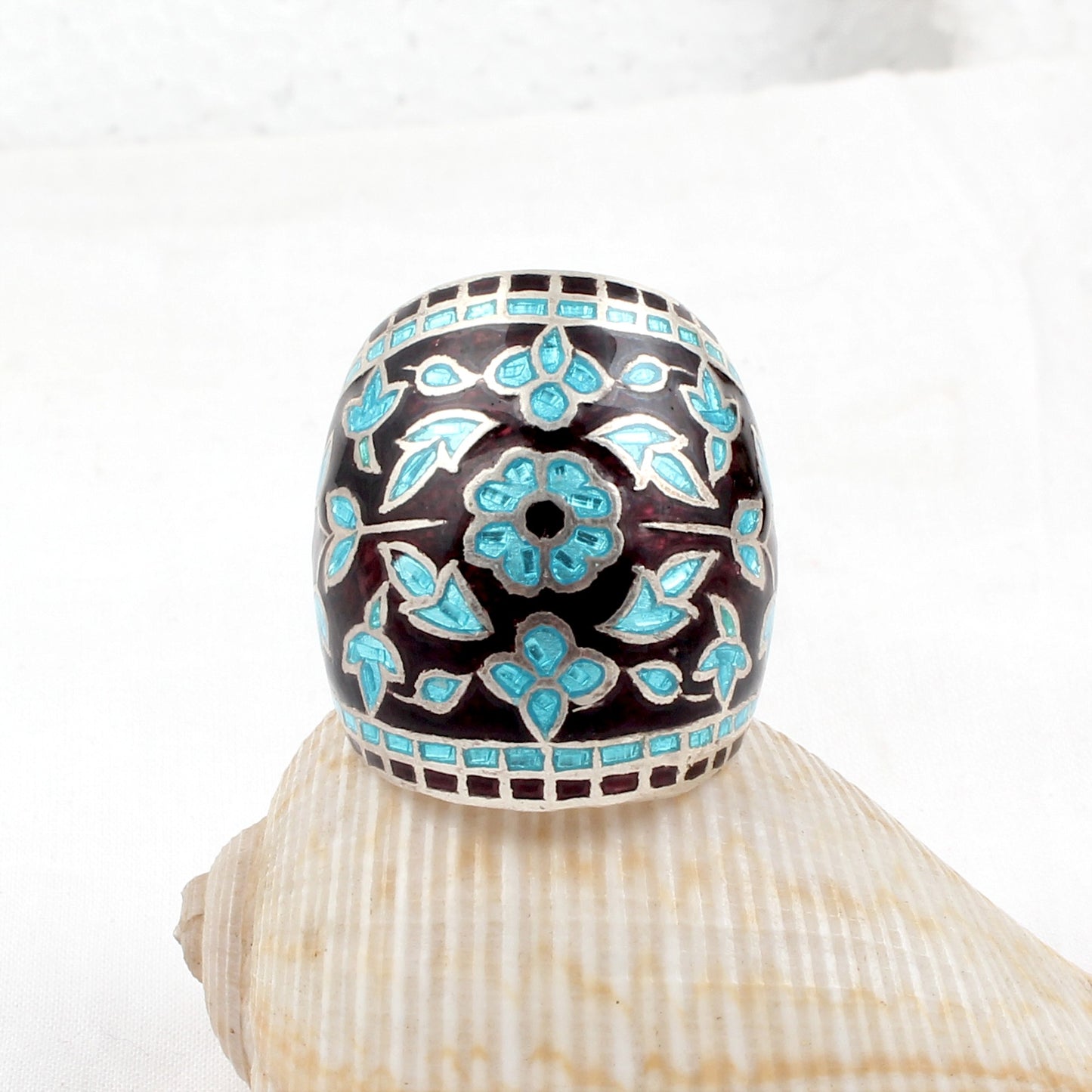 Leaf Floral Enamel Band Ring Handmade 925 Solid Sterling Silver Designer Ring Size 10 USA