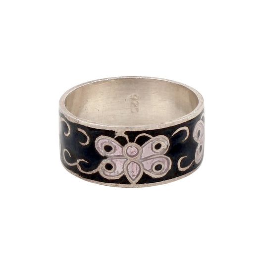 Butterfly Enamel Ring Handmade 925 Solid Sterling Silver Designer Band Ring Size 10 USA