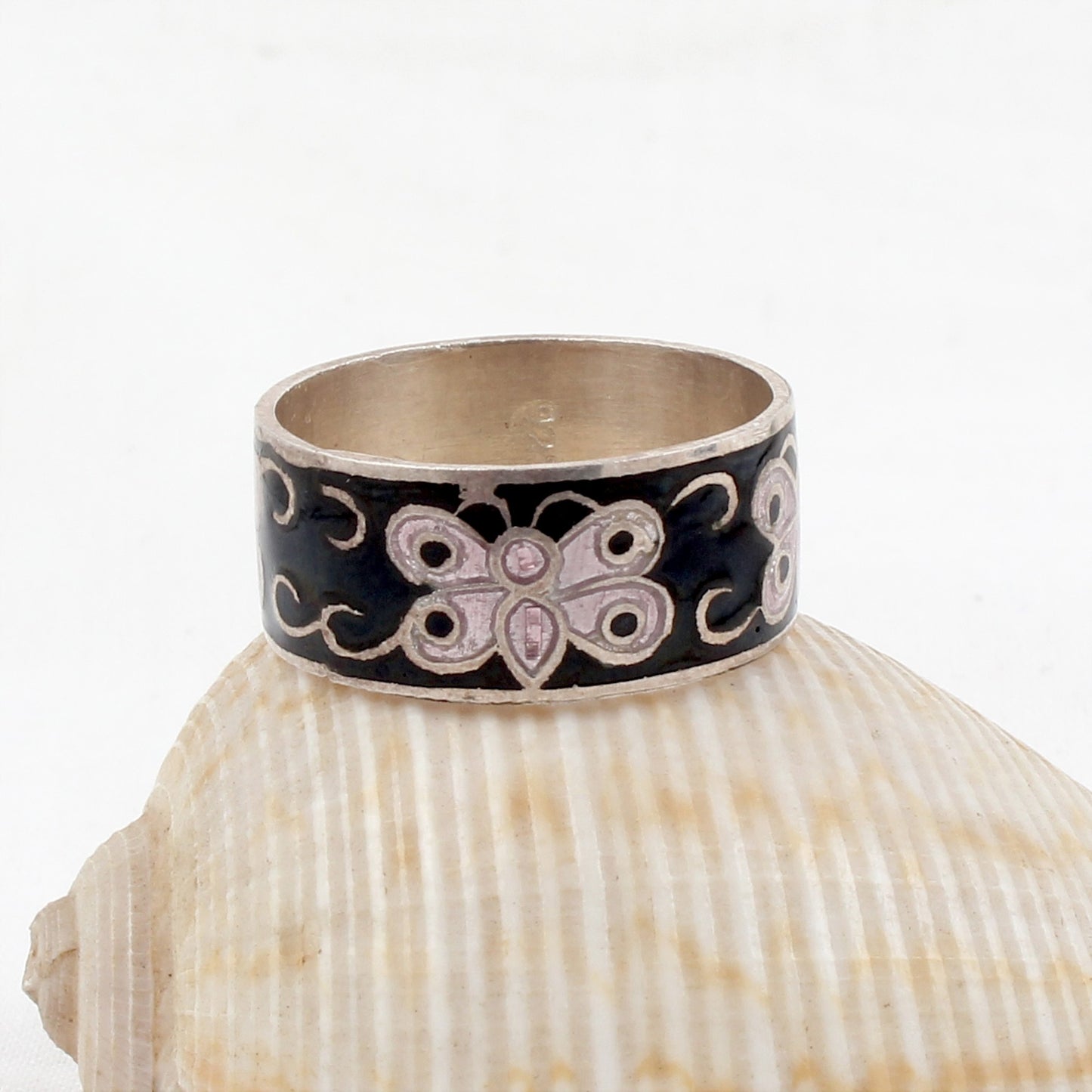 Butterfly Enamel Ring Handmade 925 Solid Sterling Silver Designer Band Ring Size 10 USA