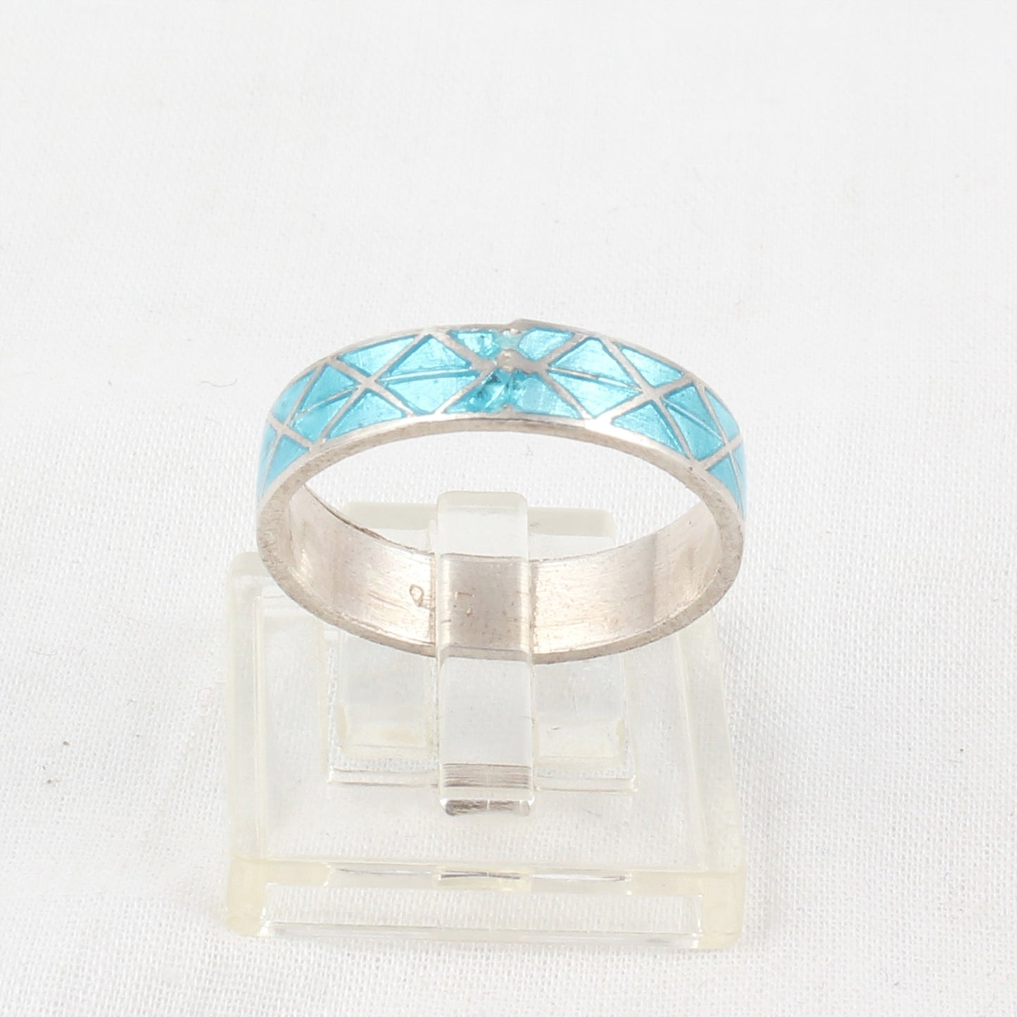Turquoise Color Enamel Ring Handmade 925 Solid Sterling Silver Designer Band Ring Size 6.5 USA