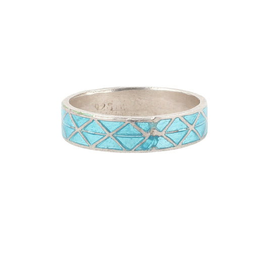 Turquoise Color Enamel Ring Handmade 925 Solid Sterling Silver Designer Band Ring Size 6.5 USA