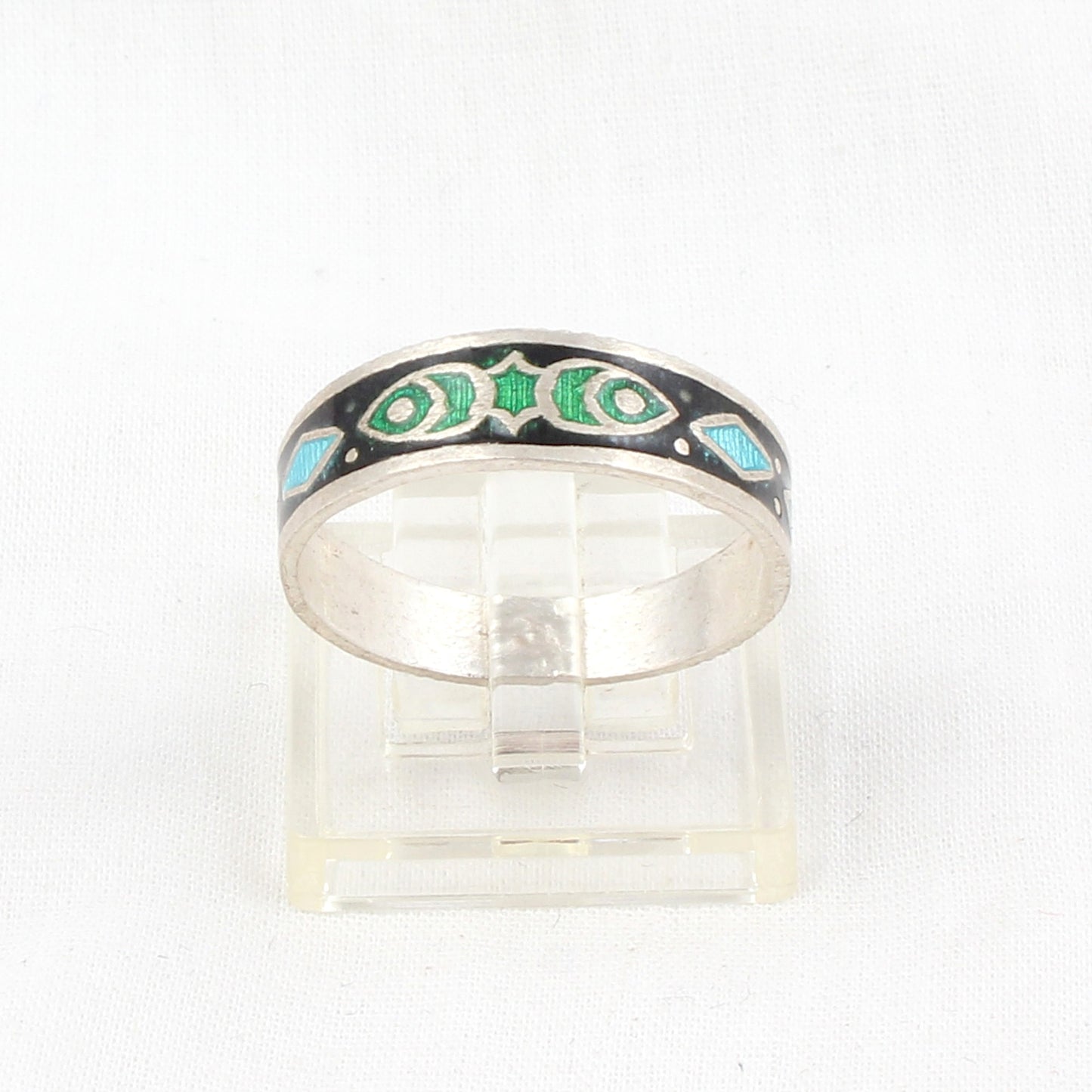 Designer Enamel Ring Handmade 925 Solid Sterling Silver Band Ring Size 9.5 USA