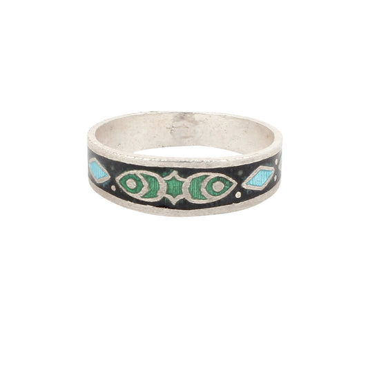 Designer Enamel Ring Handmade 925 Solid Sterling Silver Band Ring Size 9.5 USA